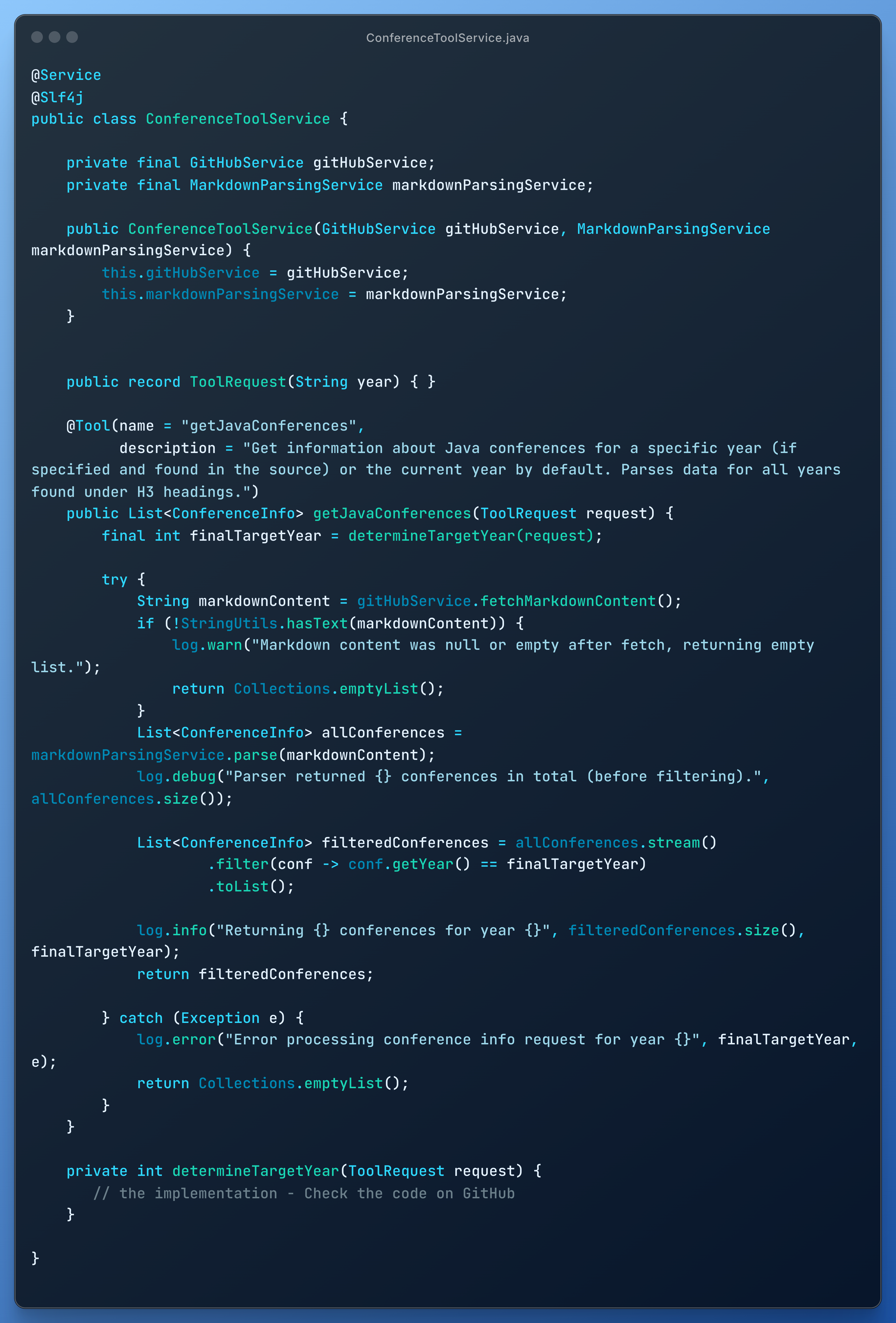 ConferenceToolService class code