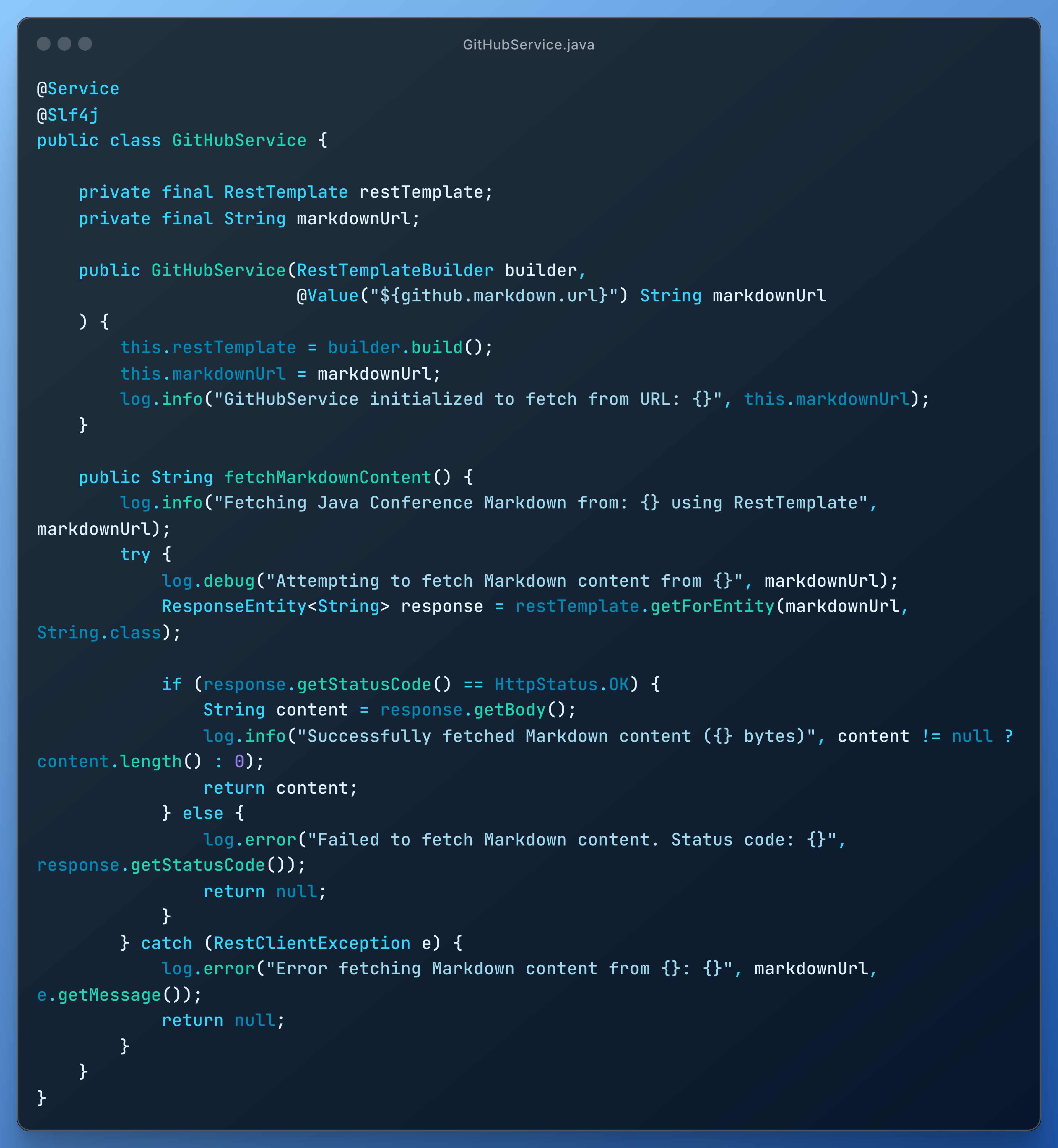 GitHubService class code
