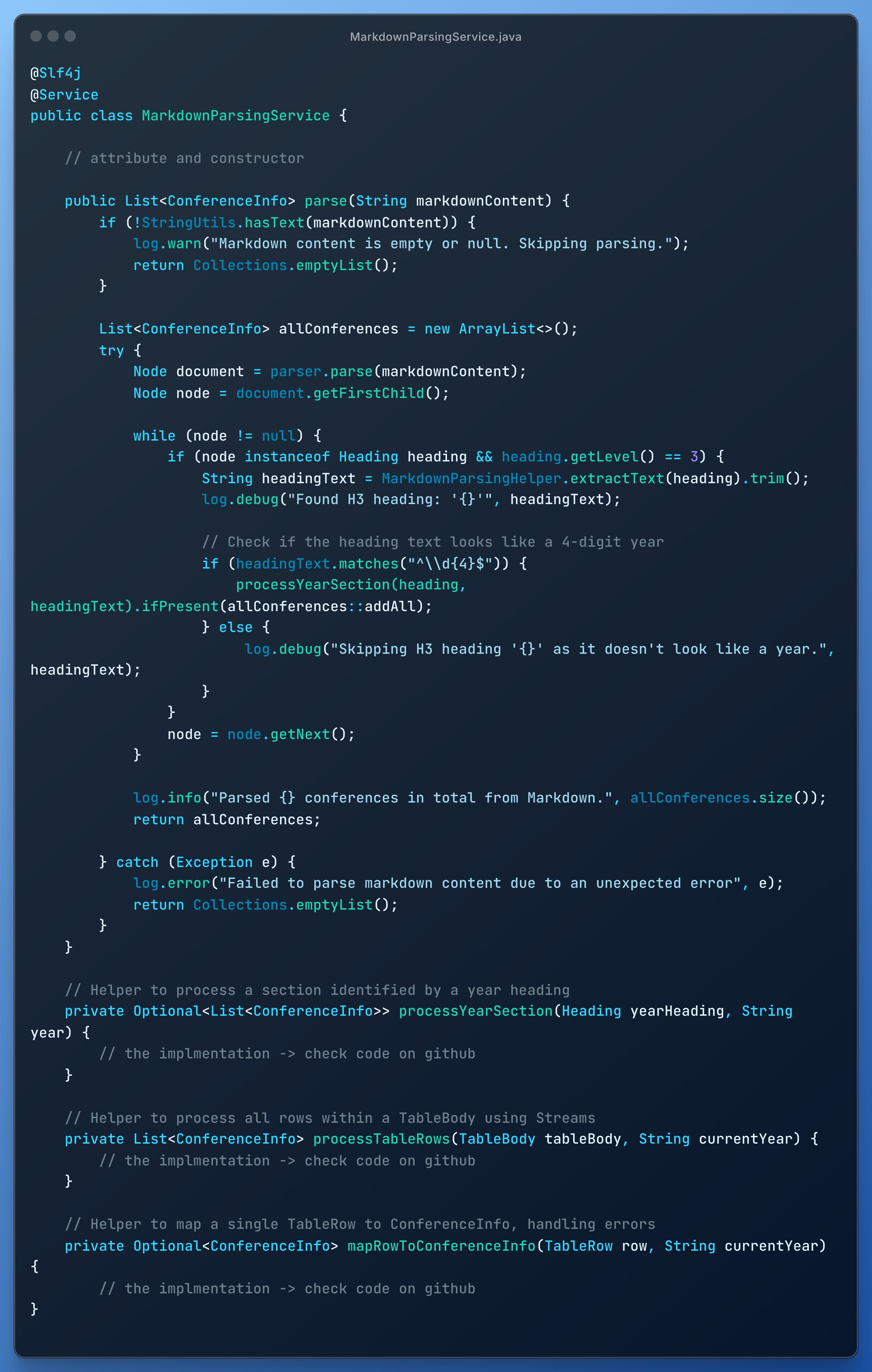 MarkdownParsingService class code